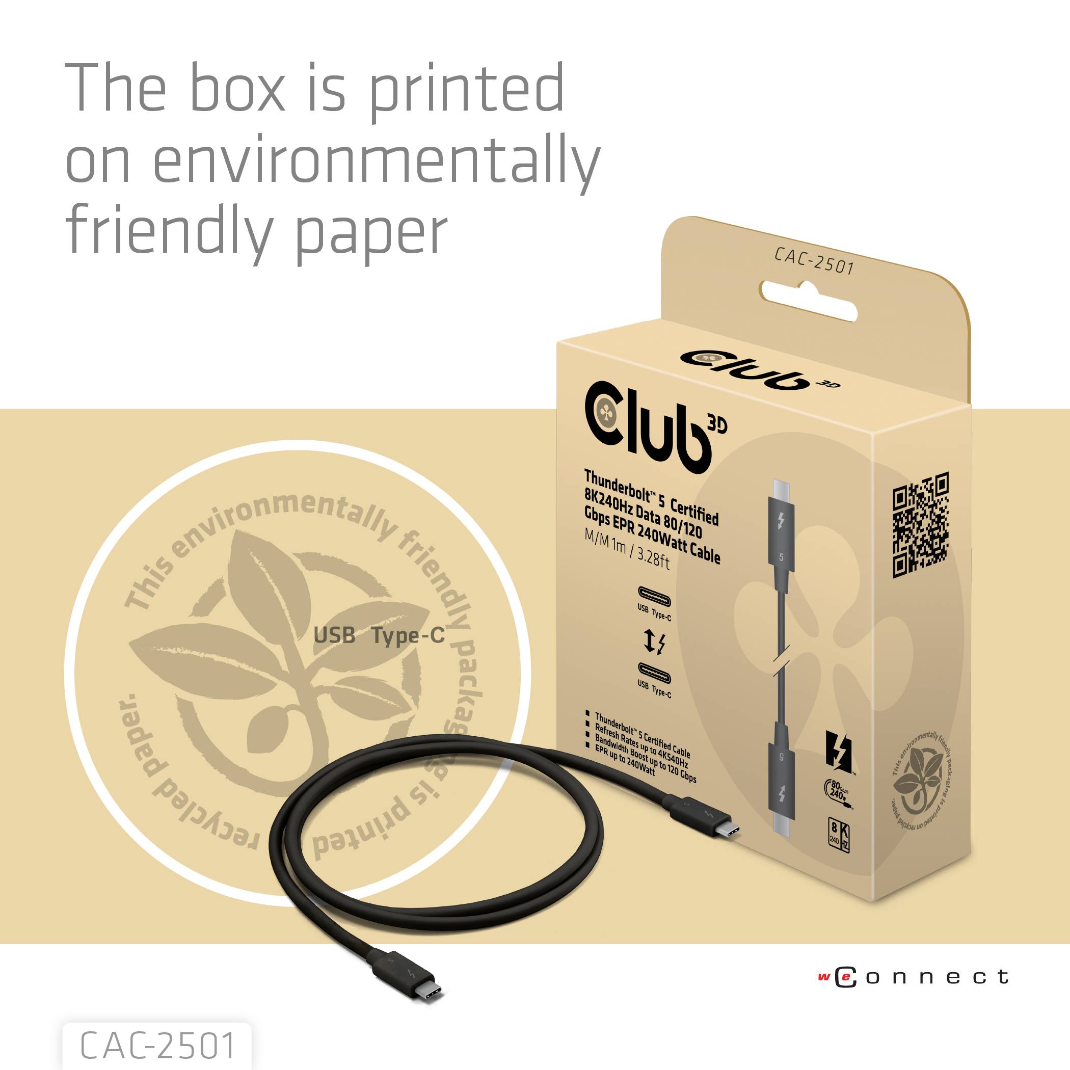club3D Thunderbolt™-Kabel Thunderbolt™ (USB-C®) Stecker 1.00 m Schwarz CAC-2501