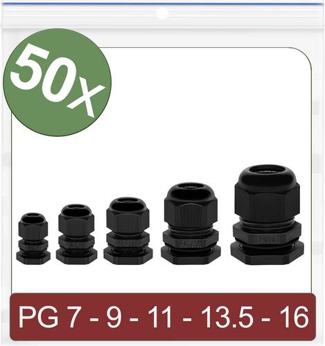 Quadrios 24CA388 Kabelverschraubung PG7, PG9, PG11, PG13.5, PG16 Polyamid Schwarz 50St.