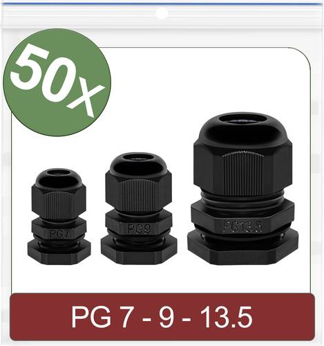 Quadrios 24CA390 Kabelverschraubung PG7, PG9, PG13.5 Polyamid Schwarz 50St.