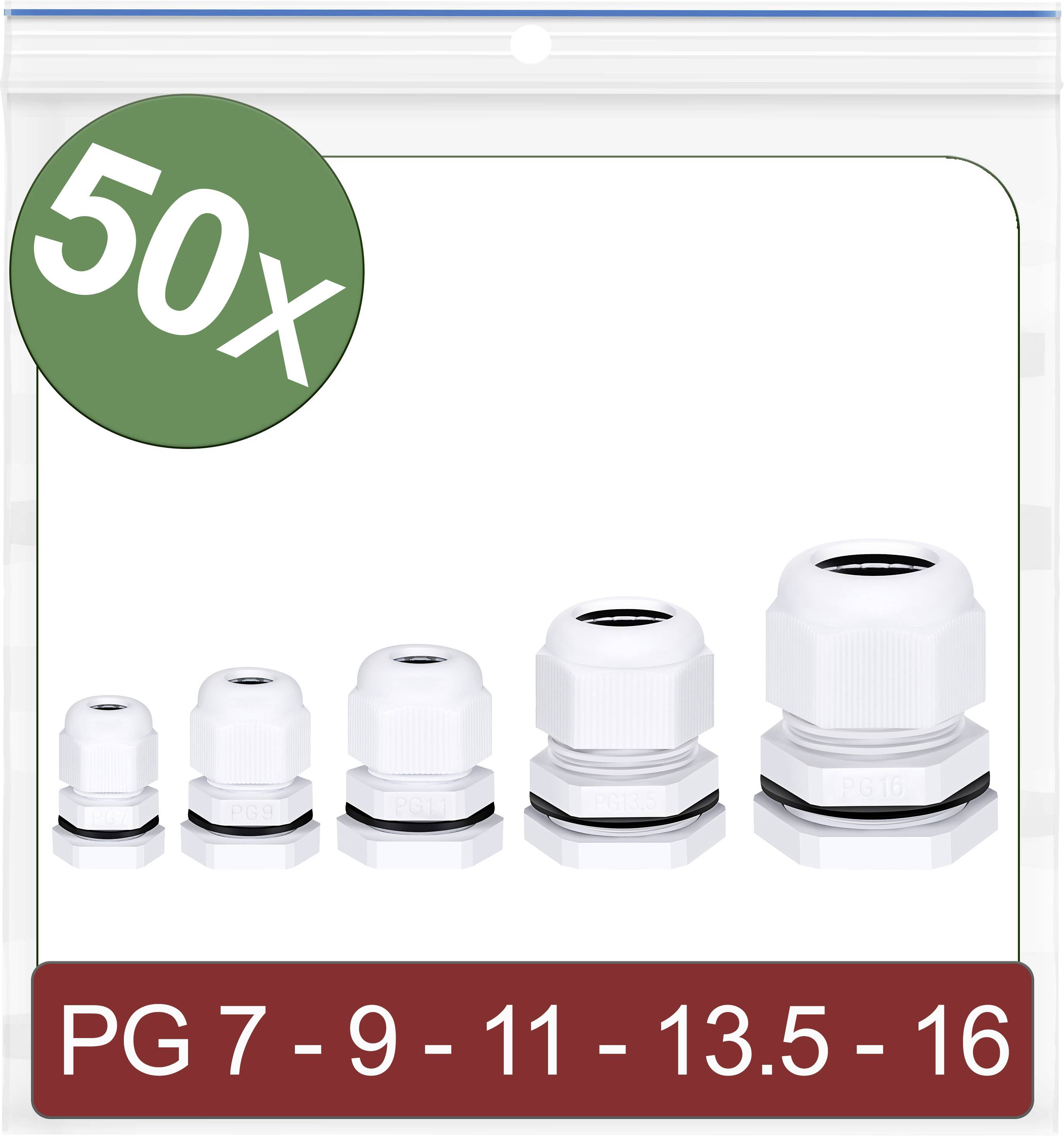 Quadrios 24CA414 Kabelverschraubung PG7, PG9, PG11, PG13.5, PG16 Polyamid Weiß 50St.