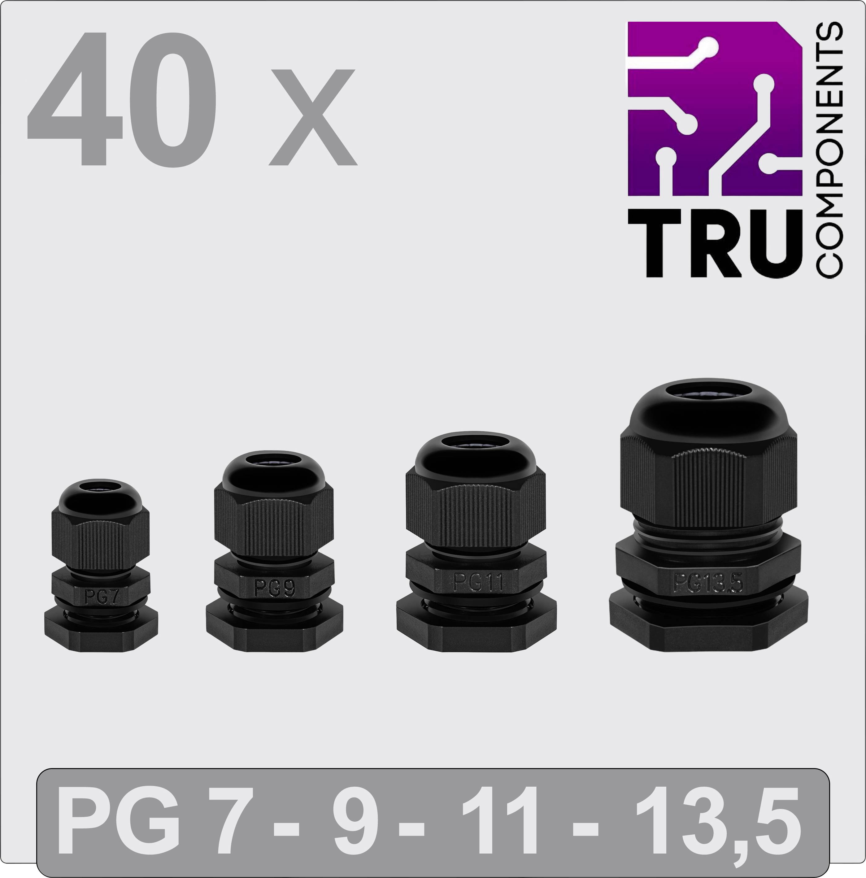 TRU COMPONENTS TC-13448348 Kabelverschraubung PG7, PG9, PG11, PG13.5 Polyamid Schwarz 40St.