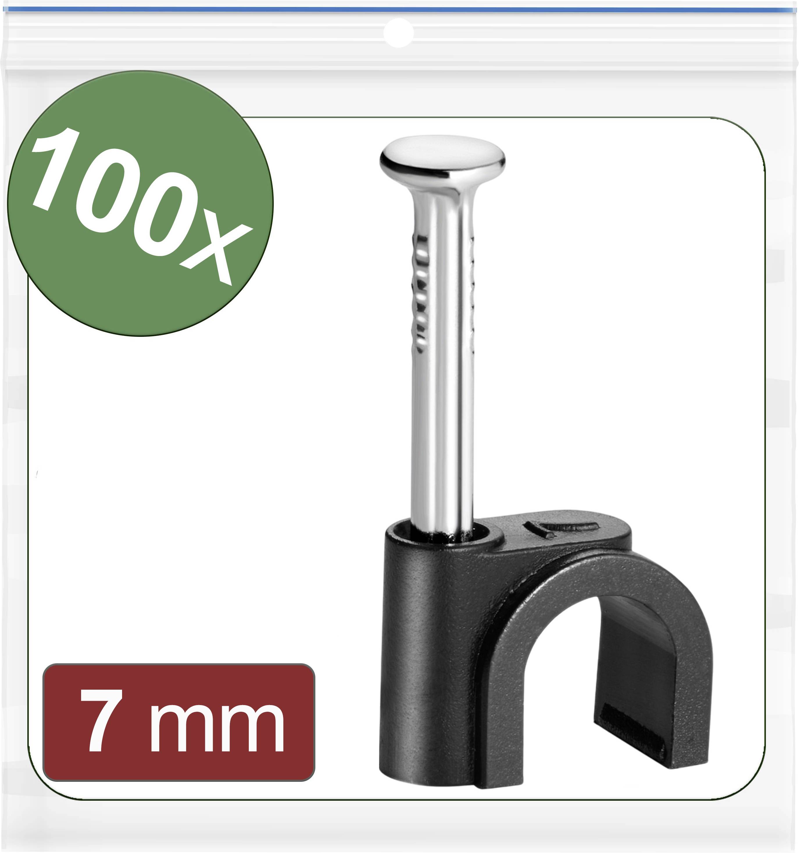 Kabelschelle mit Nagel, 100 Stück, für 7 mm Kabel, im Beutel verpackt.