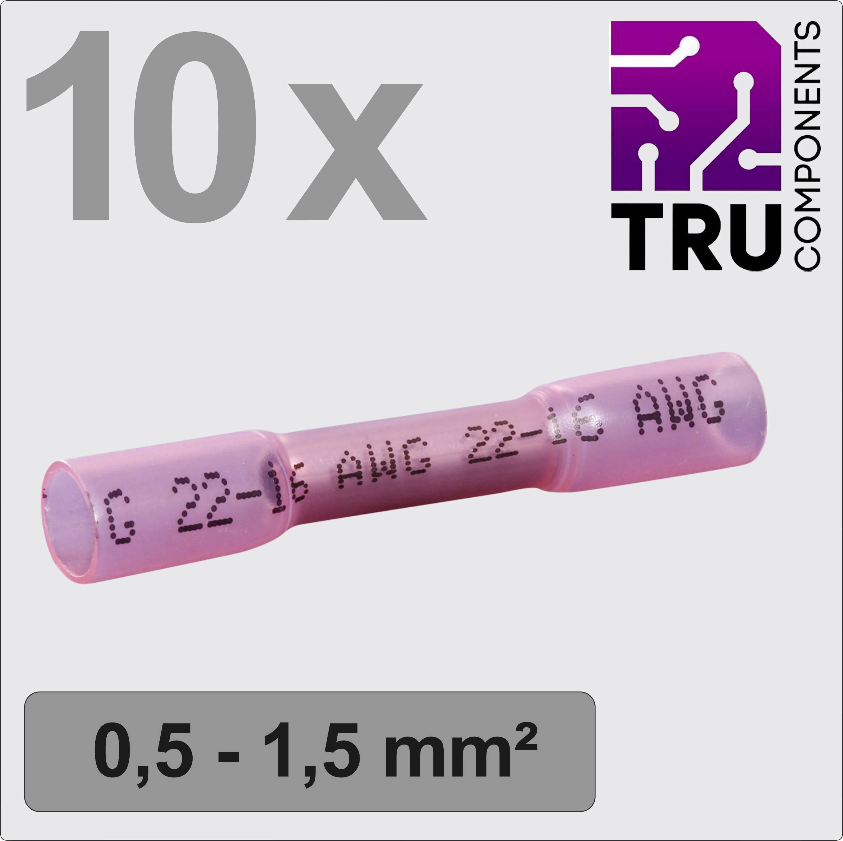 10 rosa Aderendhülsen von TRU Components, Größe 0,5-1,5 mm², beschriftet mit 22-16 AWG.