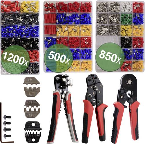 Quadrios 24T065 24T065 Crimpzangen-Set Aderendhülsen, Flachsteckhülsen, Flachstecker, Solar-Steckve