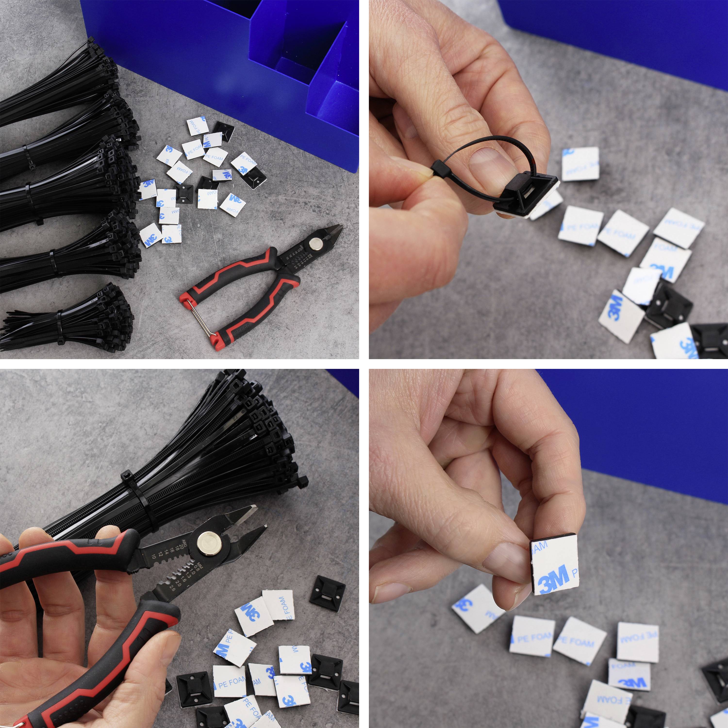 Quadrios 24CA456 24CA456 Kabelbinder-Sortiment 100 mm, 150 mm, 200 mm, 250 mm, 300mm 3.6mm Schwarz 1022 Teile