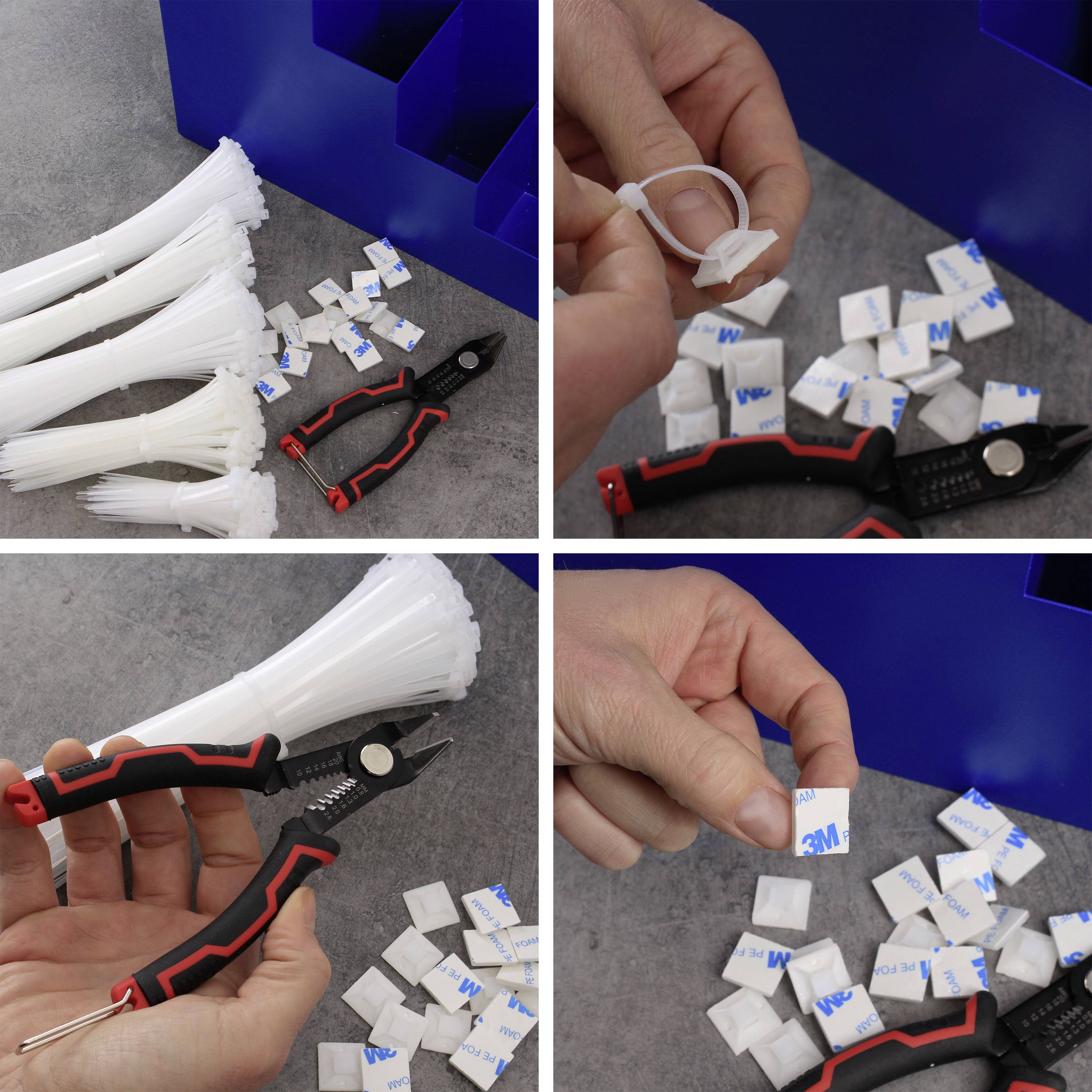 Quadrios 24CA457 24CA457 Kabelbinder-Sortiment 100 mm, 150 mm, 200 mm, 250 mm, 300mm 3.6mm Weiß 1022 Teile