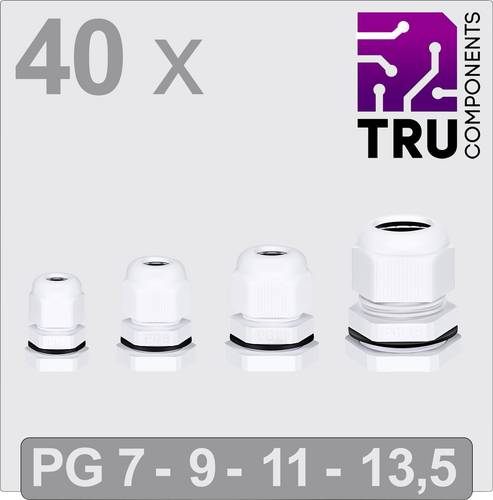 TRU COMPONENTS TC-13448632 Kabelverschraubung PG7, PG9, PG11, PG13.5 Polyamid Weiß 40 St.