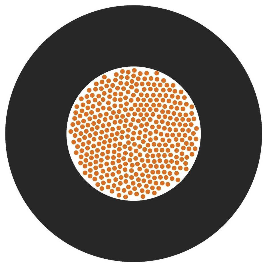 Schwarzer Kreis mit einem weißen Kreis in der Mitte, gefüllt mit vielen kleinen, gleichmäßig verteilten orangefarbenen Punkten.