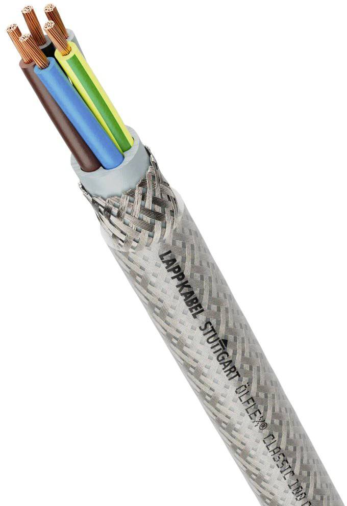 Ein Kabel mit mehreren isolierten Kupferdrähten in verschiedenen Farben; Aufschrift 'Lappkabel Stuttgart' auf dem Schutzmantel.