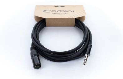 'XLR Kabel' auf weißem Hintergrund, in Verpackung mit der Aufschrift 'Cordial Elements'.