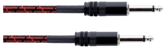 Zwei 6,3 mm Klinkenkabel in Schwarz und Rot. Sie werden häufig für Musikgeräte oder Audioverbindungen verwendet.