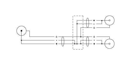 Schaltplan mit zwei parallelen Stromkreisen, darunter ein unterbrochener Abschnitt und weitere verbundene Komponenten.