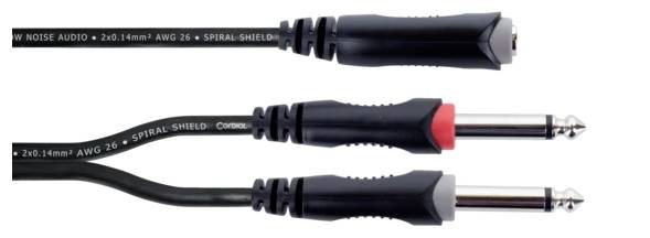Cordial 14885 Klinke Audio Y-Adapter [1x Klinkenbuchse 6.3mm (stereo) - 2x Klinkenstecker 6.3mm (mono)] 0.30m Schwarz PVC-Mantel