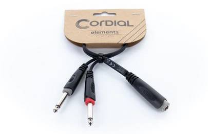 Cordial 14885 Klinke Audio Y-Adapter [1x Klinkenbuchse 6.3mm (stereo) - 2x Klinkenstecker 6.3mm (mono)] 0.30m Schwarz PVC-Mantel