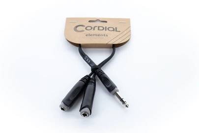 Y-Adapter Kabel von Cordial elements mit zwei 6,3 mm Buchsen und einem 6,3 mm Stecker, geeignet für Audioverbindungen.