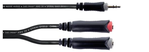 Cordial 14892 Klinke Audio Y-Adapter [1x Klinkenstecker 3.5mm - 2x Klinkenbuchse 6.3mm (mono)] 0.30m Schwarz PVC-Mantel