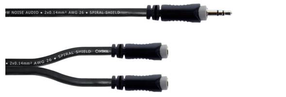 Cordial 14883 Klinke Audio Y-Adapter [1x Klinkenstecker 3.5mm - 2x Klinkenbuchse 3.5 mm] 0.30m Schwarz PVC-Mantel