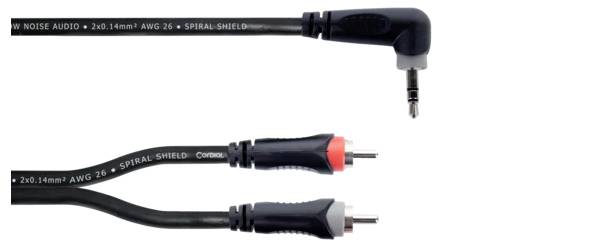 Cordial 14858 Klinke / Cinch Audio Y-Adapter [1x Klinkenstecker 3.5mm - 2x Cinch-Stecker] 1m Schwarz PVC-Mantel, Zwillingsleitung