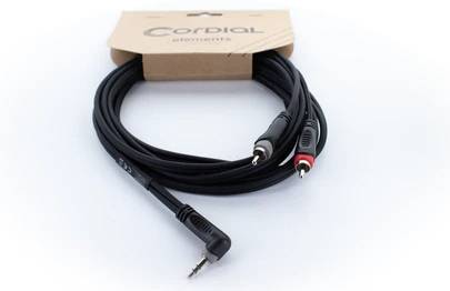 Cordial 14858 Klinke / Cinch Audio Y-Adapter [1x Klinkenstecker 3.5mm - 2x Cinch-Stecker] 1m Schwarz PVC-Mantel, Zwillingsleitung