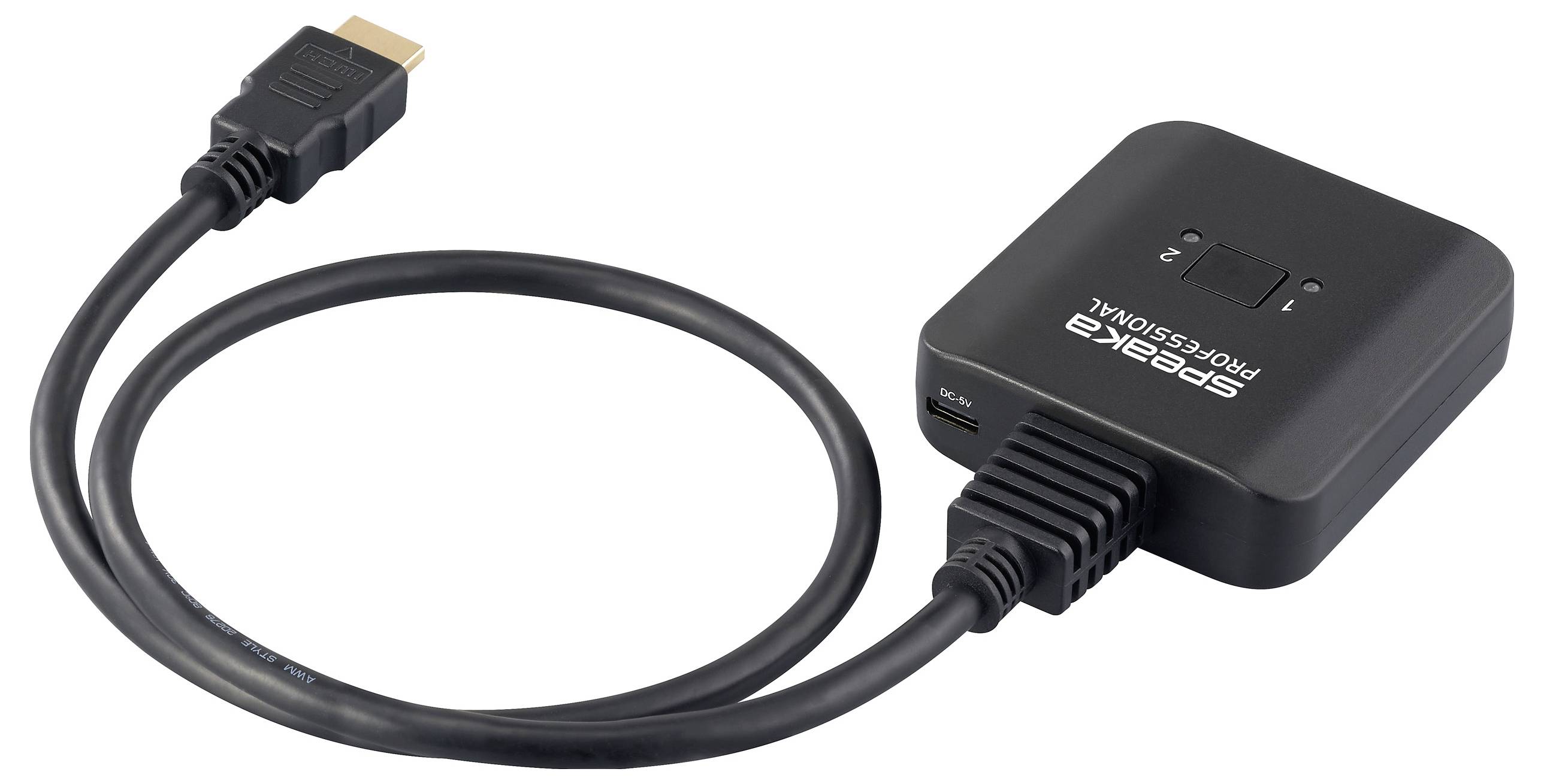 SpeaKa Professional SP-HDMIBS-100 2 Port HDMI-Switch Ultra HD-fähig, bidirektional verwendbar 7680 x 4320 Pixel