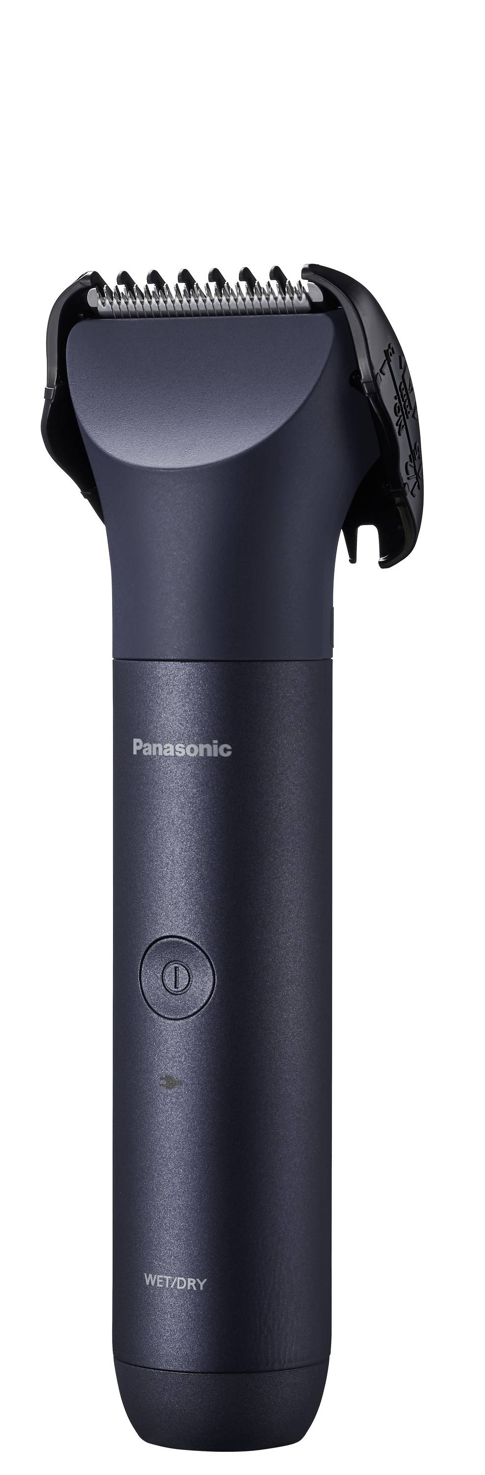 Elektrischer Haarschneider von Panasonic mit schwarzem Gehäuse und silberner Klinge, geeignet für präzises Trimmen und Styling.