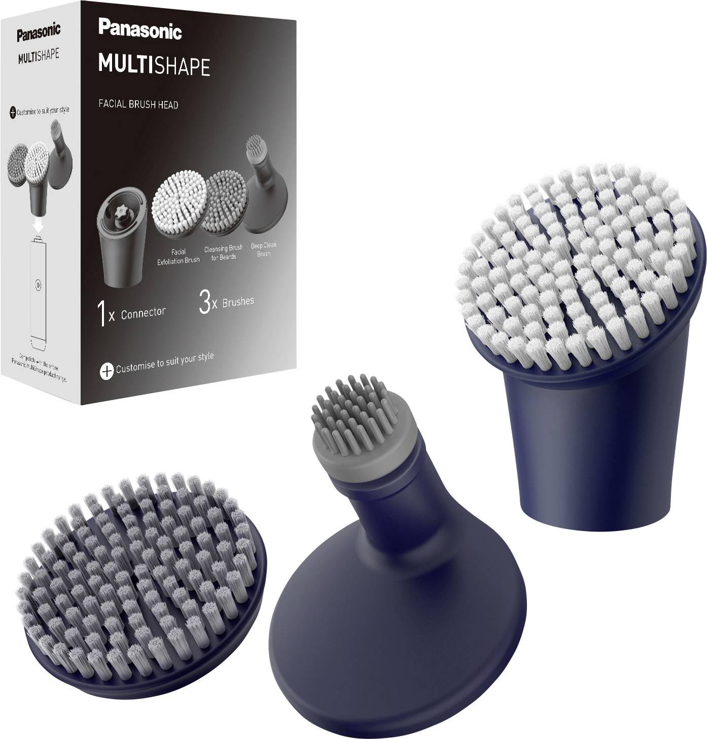 Panasonic Multishape Gesichtsbürste Set. Enthält 1 Anschluss und 3 Bürstenköpfe für individuelle Pflege. Zubehör für Gesichtspflege.
