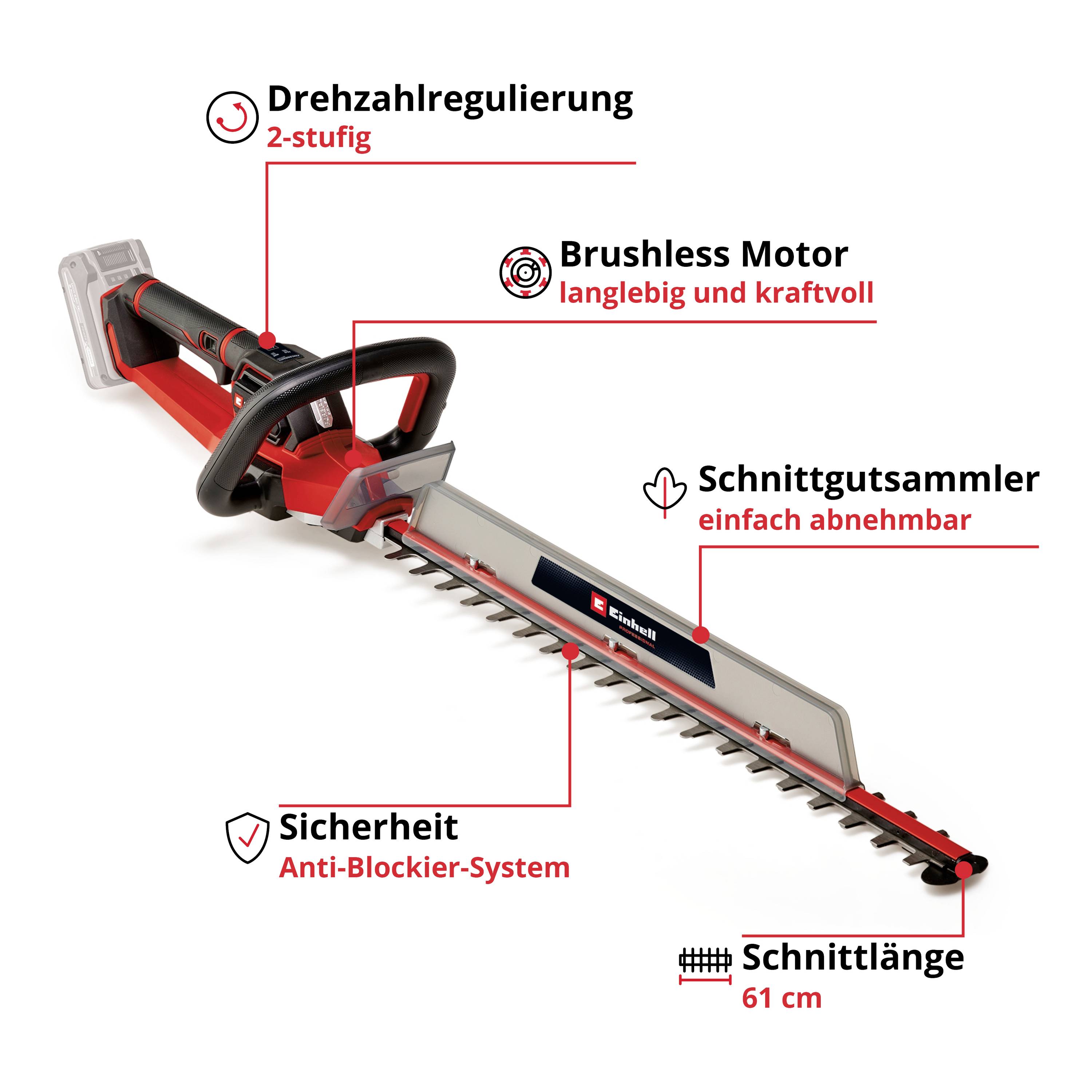 Einhell Professional Power X-Change GP-CH 18/61 Li BL-Solo Akku Akku-Heckenschere Softgriff 18V Li-Ion 67mm