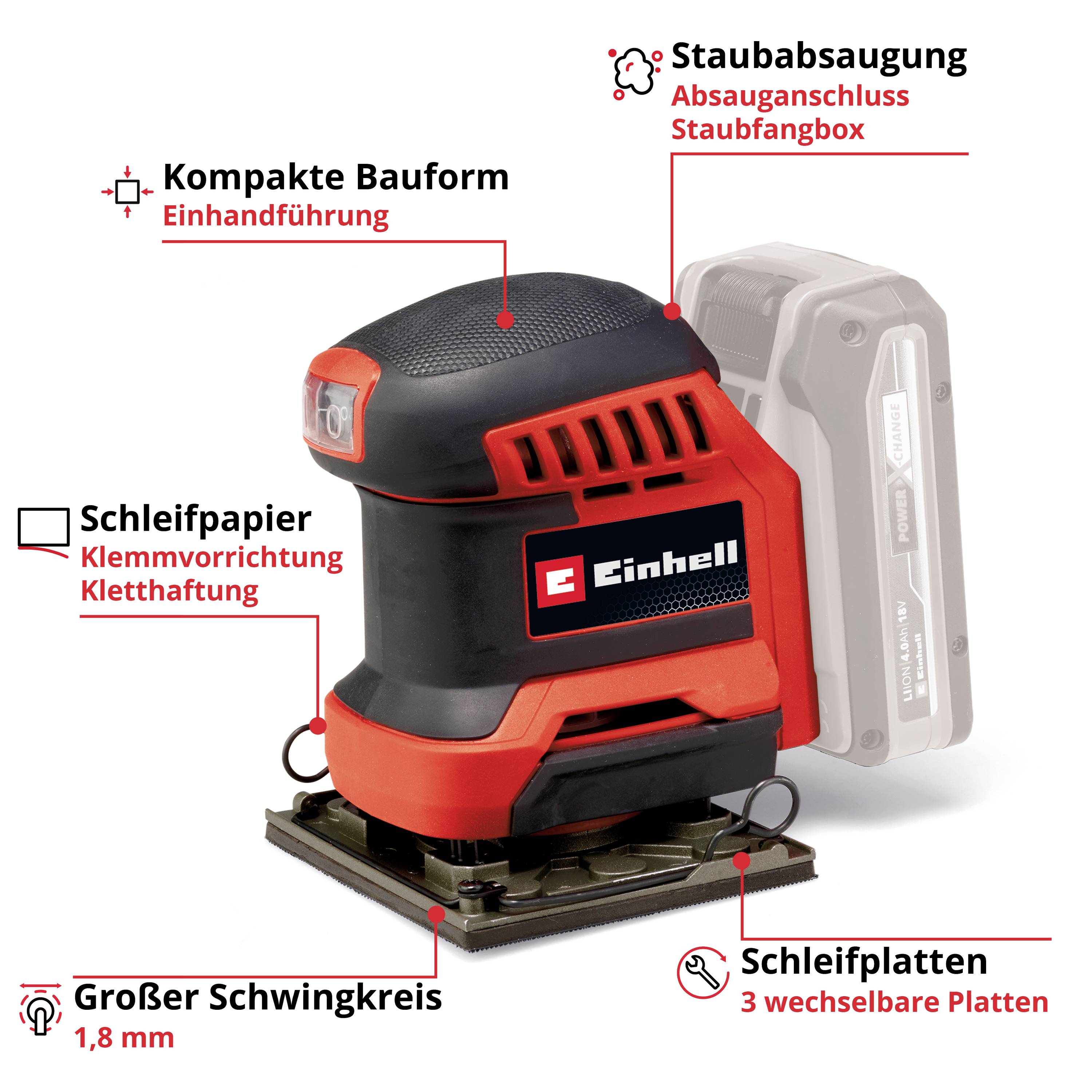 Einhell Power X-Change TE-OS 18/113 3X Li - Solo 4460730 Akku-Deltaschleifer ohne Akku, ohne Ladegerät, inkl. Tasche, mit Zubehör 18 V Anzahl mi