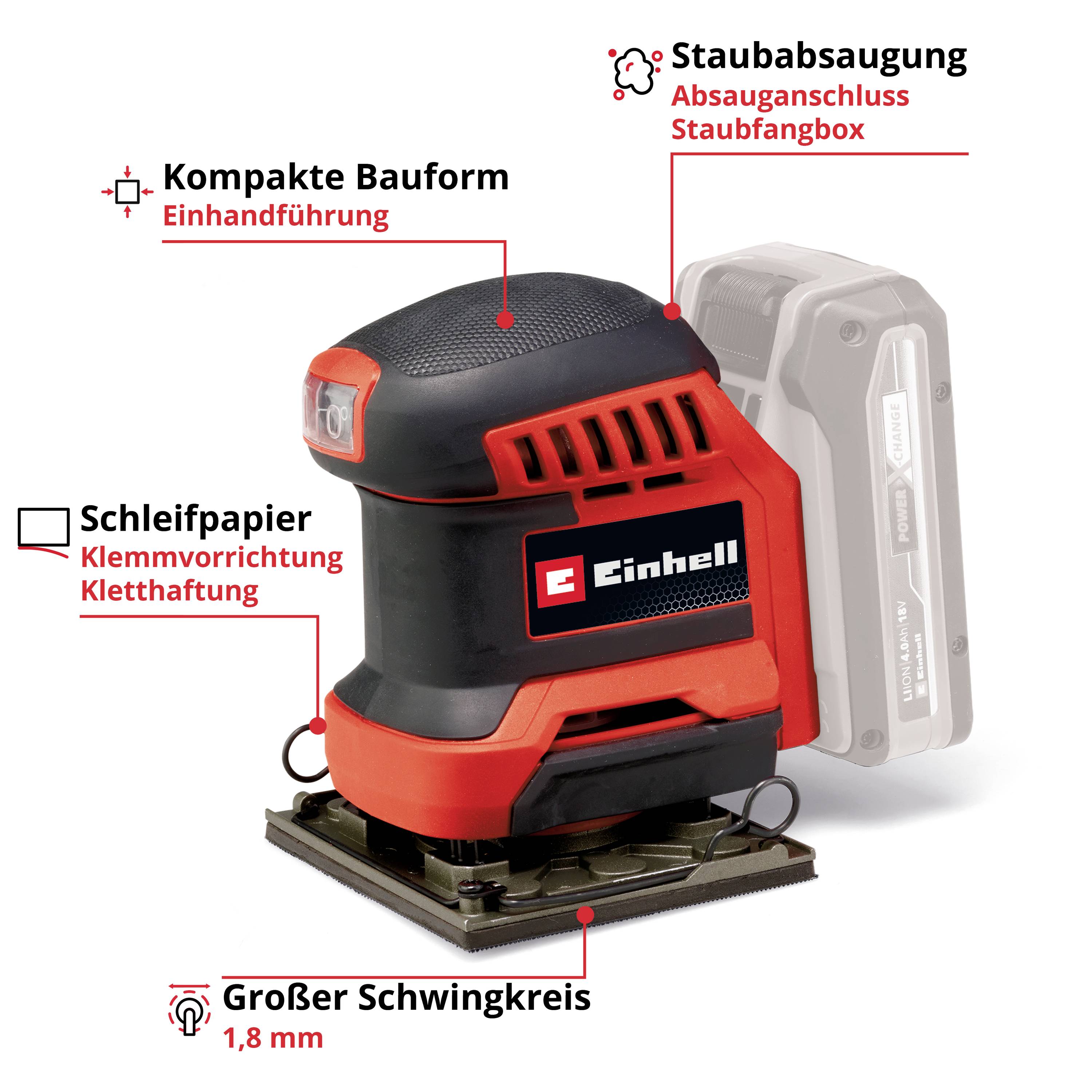 Einhell Power X-Change TE-OS 18/113 Li - Solo 4460731 Akku-Deltaschleifer ohne Akku, ohne Ladegerät, mit Zubehör 18V Anzahl