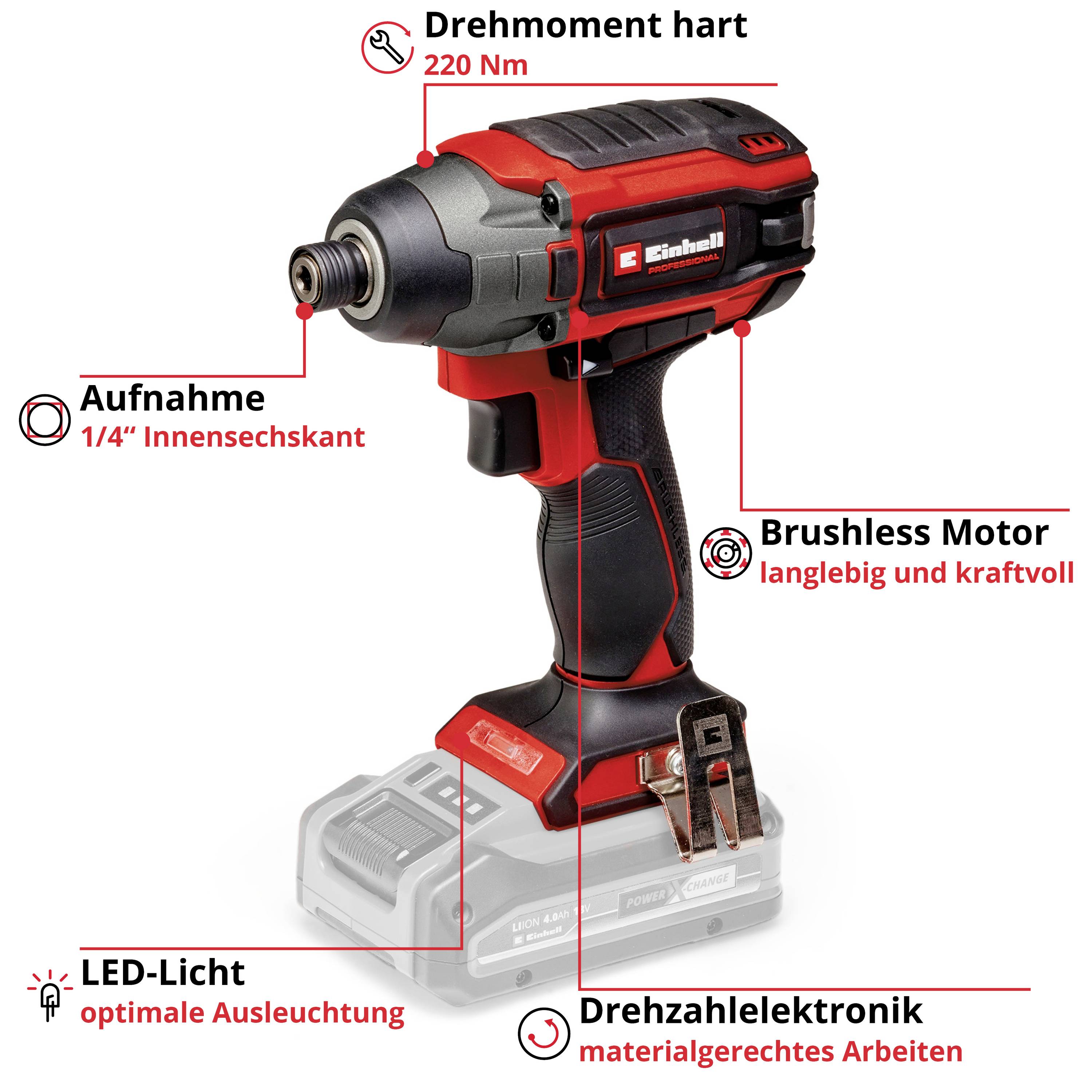 Einhell Professional Power X-Change TP-CI 18/220 Li BL - Solo 4510085 Akku-Schlagschrauber 220 Nm 18 V Anzahl mitgelieferte Akkus 0 Li-Ion