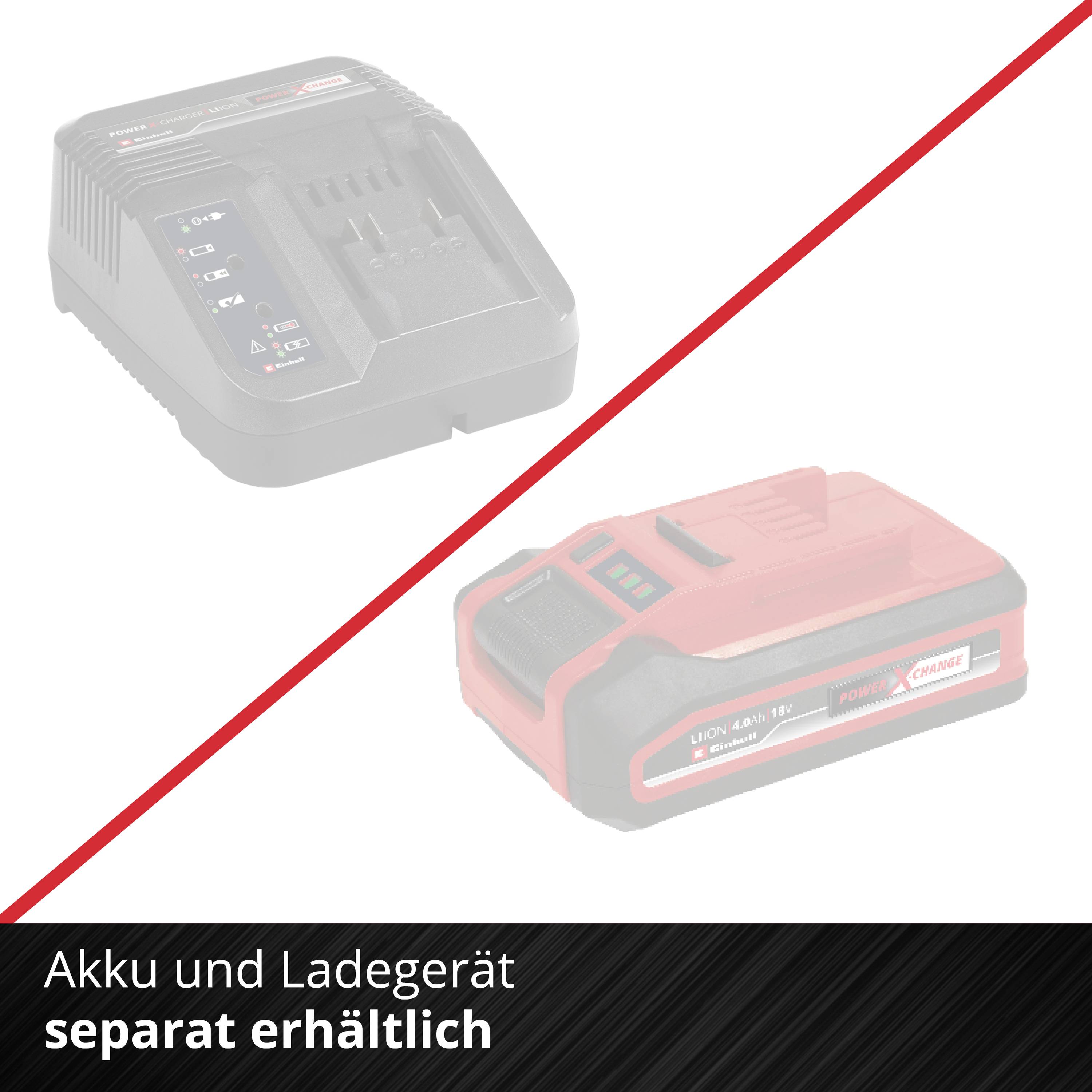 Akkuladegerät und Akku separat erhältlich.