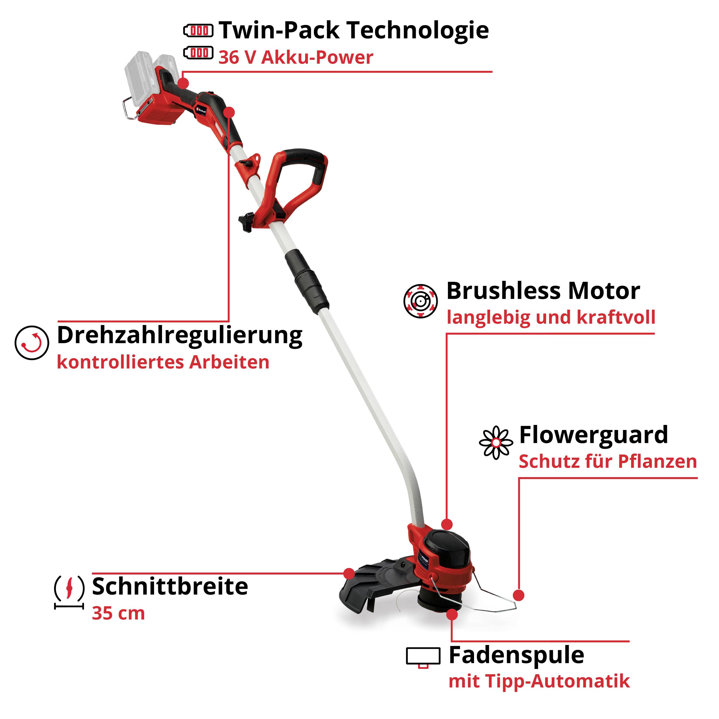 Einhell Professional GP-CT 36/35 Li BL-Solo Akku-Rasentrimmer Akku Akku-Rasentrimmer Einstellbarer Holm, ohne Akku, ohn