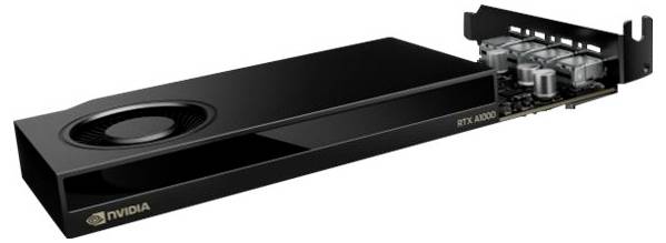 Eine schwarze NVIDIA-Grafikkarte, Modell RTX A2000, mit Lüfter und Anschlüssen.