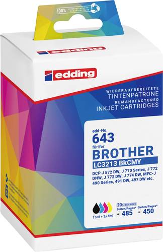 Edding Druckerpatrone ersetzt Brother LC3213BKCMY Kompatibel Kombi-Pack Schwarz, Cyan, Magenta, Gel