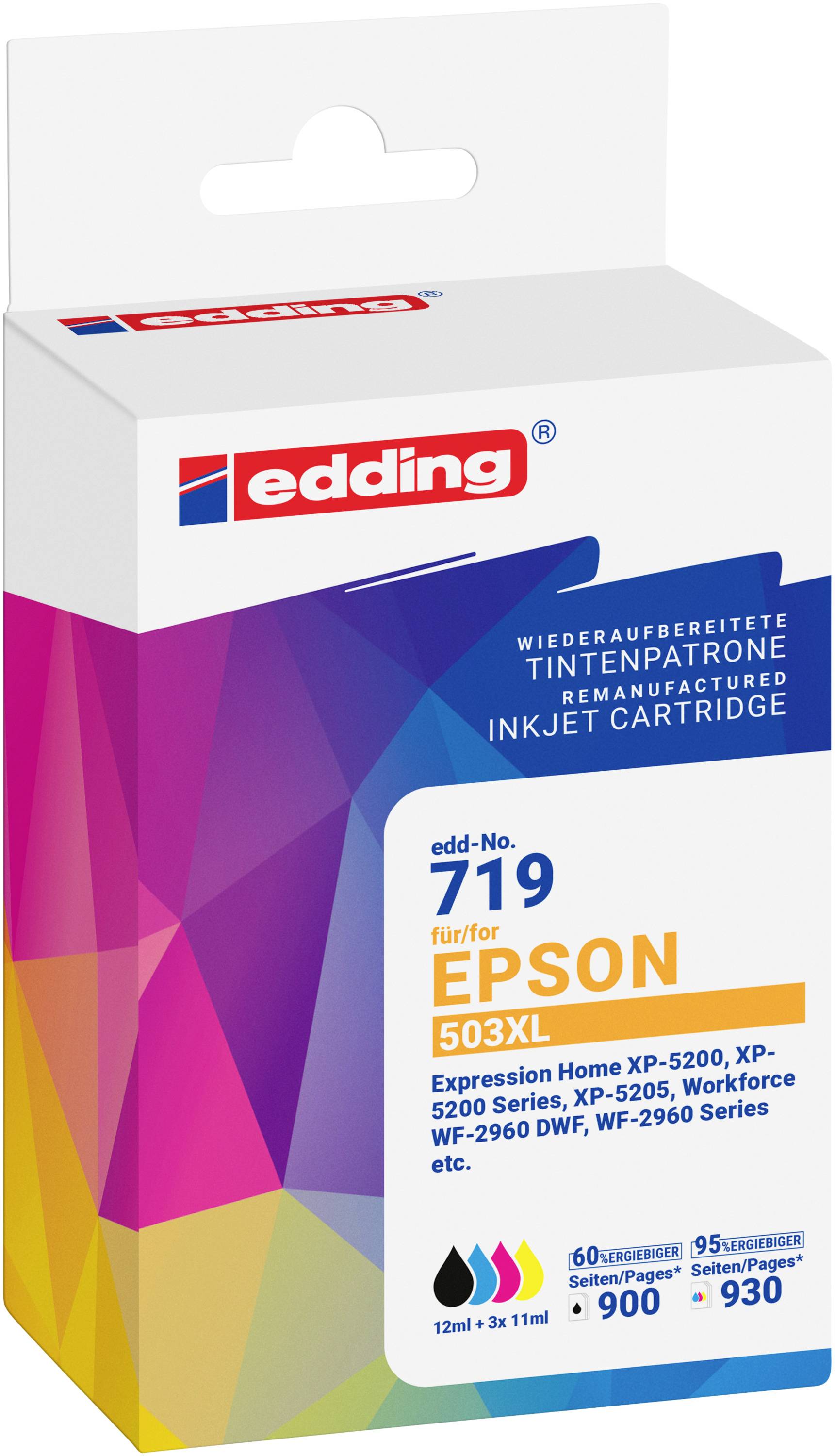 Edding Druckerpatrone ersetzt Epson 503XL Multipack 4 Kompatibel Kombi-Pack Schwarz, Cyan, Magenta, Gelb EDD-719 18-719