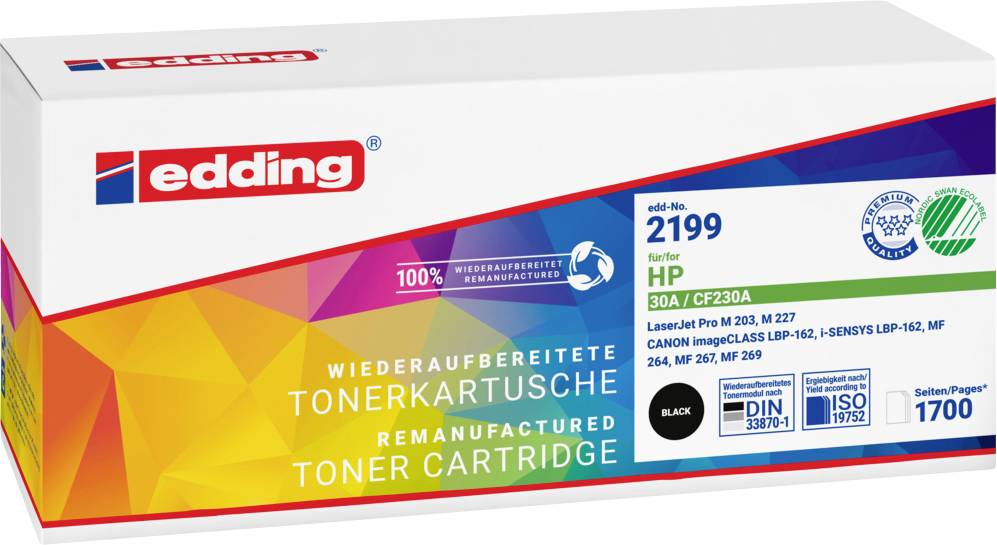 edding remanufactured toner cartridge für HP 2199, Modell 30A/CF230A, bis zu 1700 Seiten, kompatibel mit ausgewählten HP Druckern.