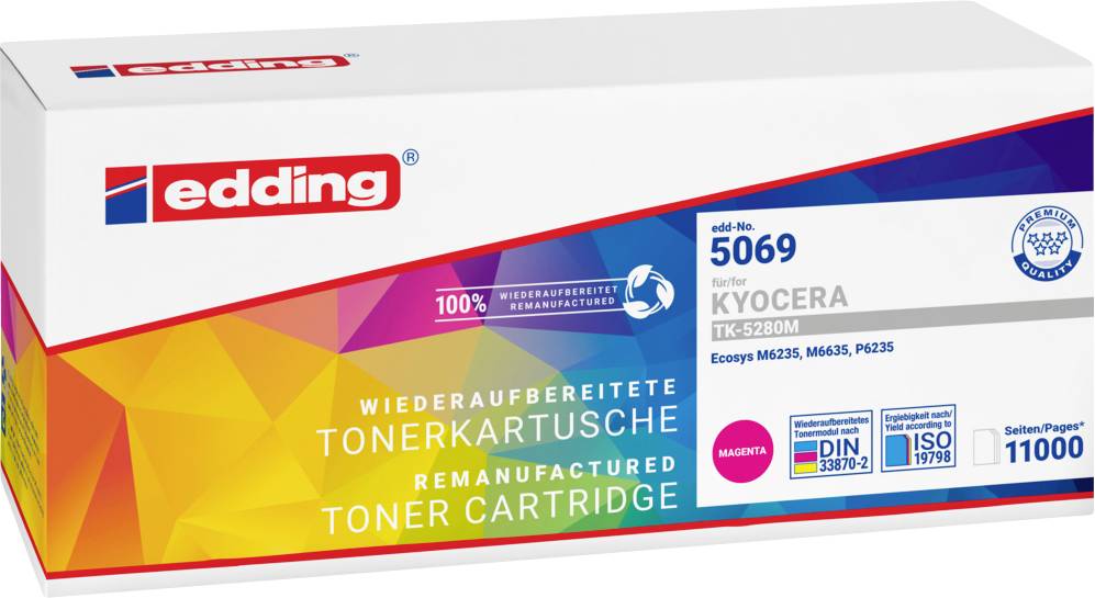 Tonerpatrone edding für Kyocera-Drucker, Magenta, wiederaufbereitet, Modell ITK-5280M, kompatibel mit M6235, M6635, P6235, 11.000 Seiten.