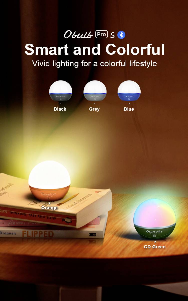 'Obulb Pro S' Leuchte: Farben Schwarz, Grau, Blau, Orange, OD Grün. Helle Beleuchtung für einen lebhaften Lebensstil.