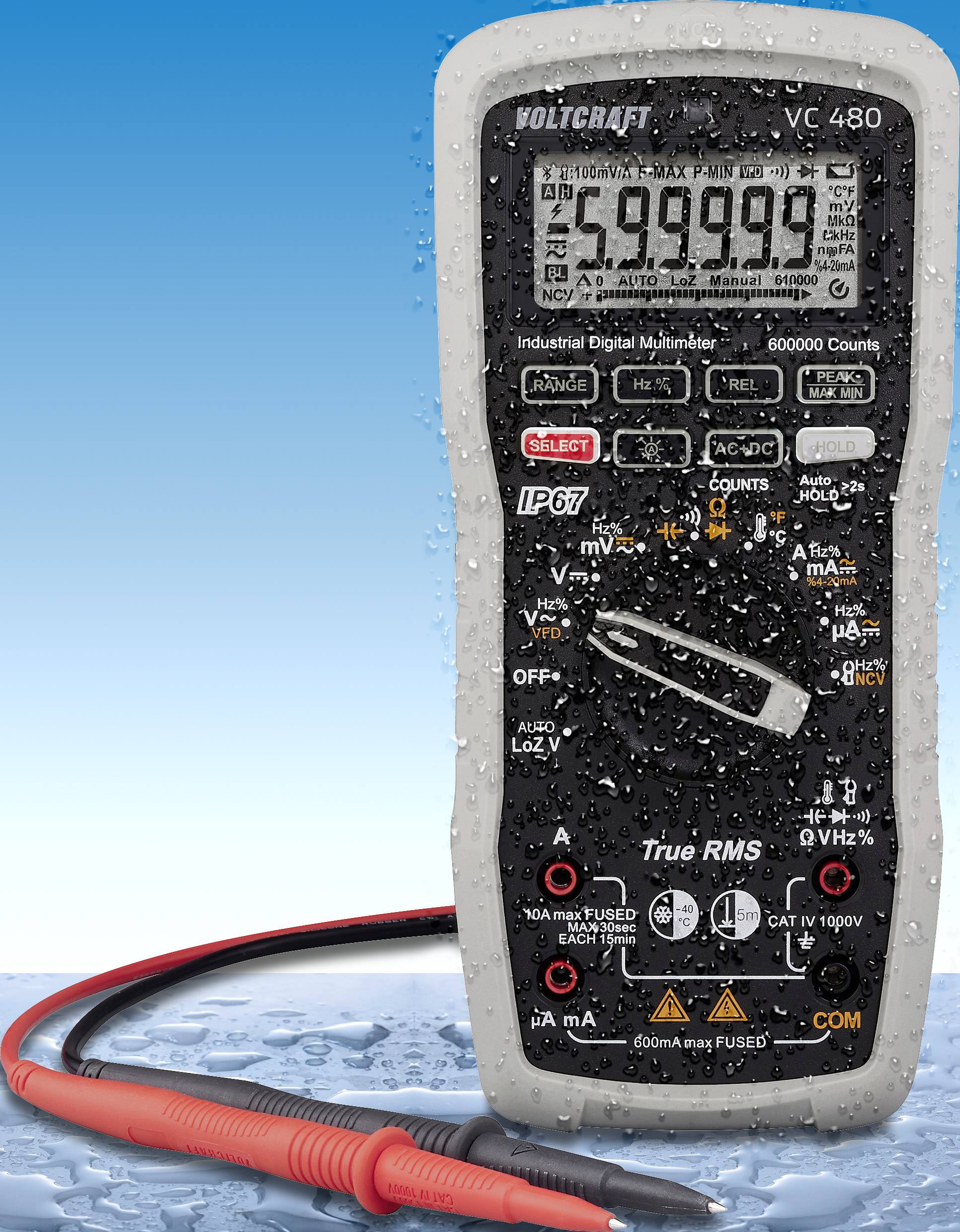 VOLTCRAFT VC 480 Hand-Multimeter kalibriert (ISO) digital Wasserdicht (IP67), LoZ CAT IV 1000V Anzeige (Counts): 600000