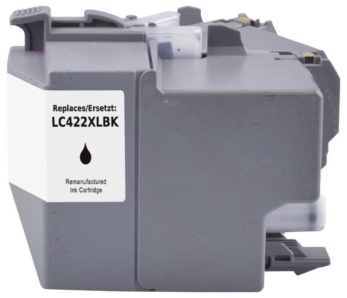Grauer Ersatz-Tintenpatrone mit der Beschriftung „Replaces/Ersetzt: LC422XLBK
