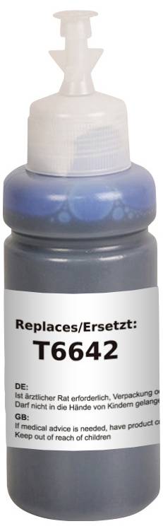 Eine Flasche mit Pumpe, gekennzeichnet mit 'Replaces/Ersetzt: T6642'. Anweisungen auf Englisch und Deutsch empfehlen, außerhalb der Reichweite von Kindern aufzubewahren.