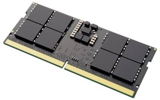 RAM-Modul mit schwarzen Chips und Kontakte an einer Seite. Es wird in Computern verwendet, um Daten temporär zu speichern.