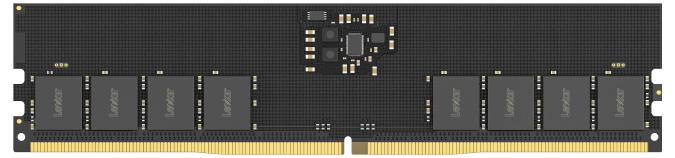 Ein schwarzer RAM-Speicherriegel mit mehreren Speicherchips und goldfarbenen Kontakten am unteren Rand.