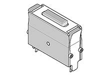 Ein technisches Diagramm zeigt ein rechteckiges Gerät mit einem hervorstehenden Griff oben und Anschlüssen an den Seiten.