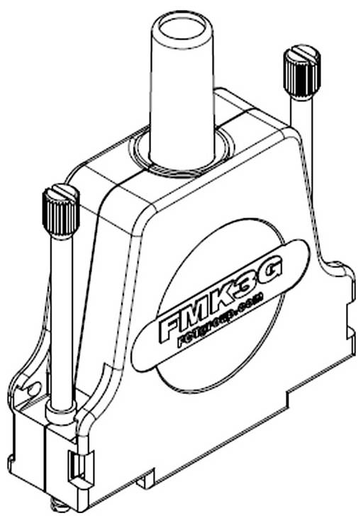 Strichzeichnung einer technischen Baugruppe mit der Aufschrift 'FMK3G' und 'PCT patent pending'. Enthält zwei vertikale Stifte.