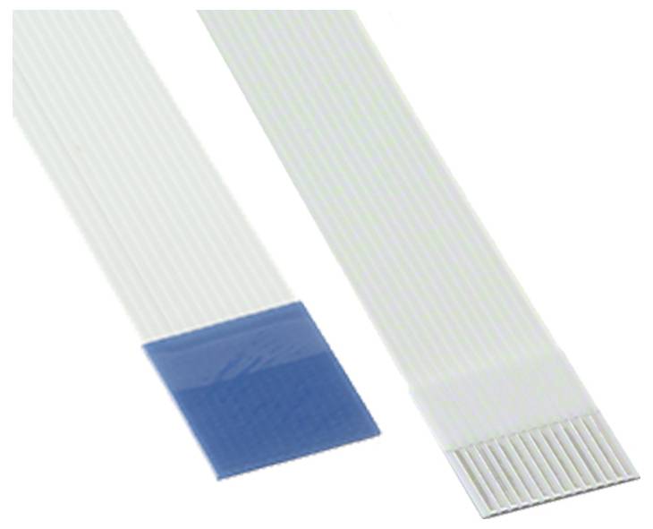 Zwei flache Bandkabel nebeneinander; das linke hat einen blauen Anschluss.