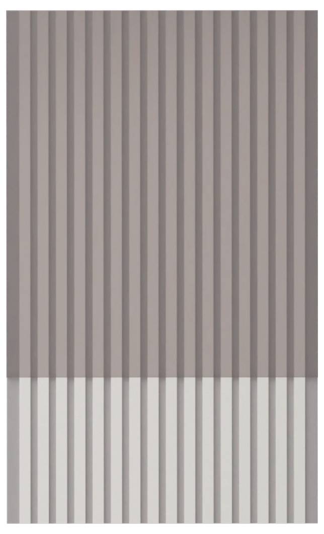 Diagonales gestreiftes rechteckiges Objekt mit einem dunkleren oberen Bereich und einem helleren unteren Bereich, dargestellt auf weißem Hintergrund.