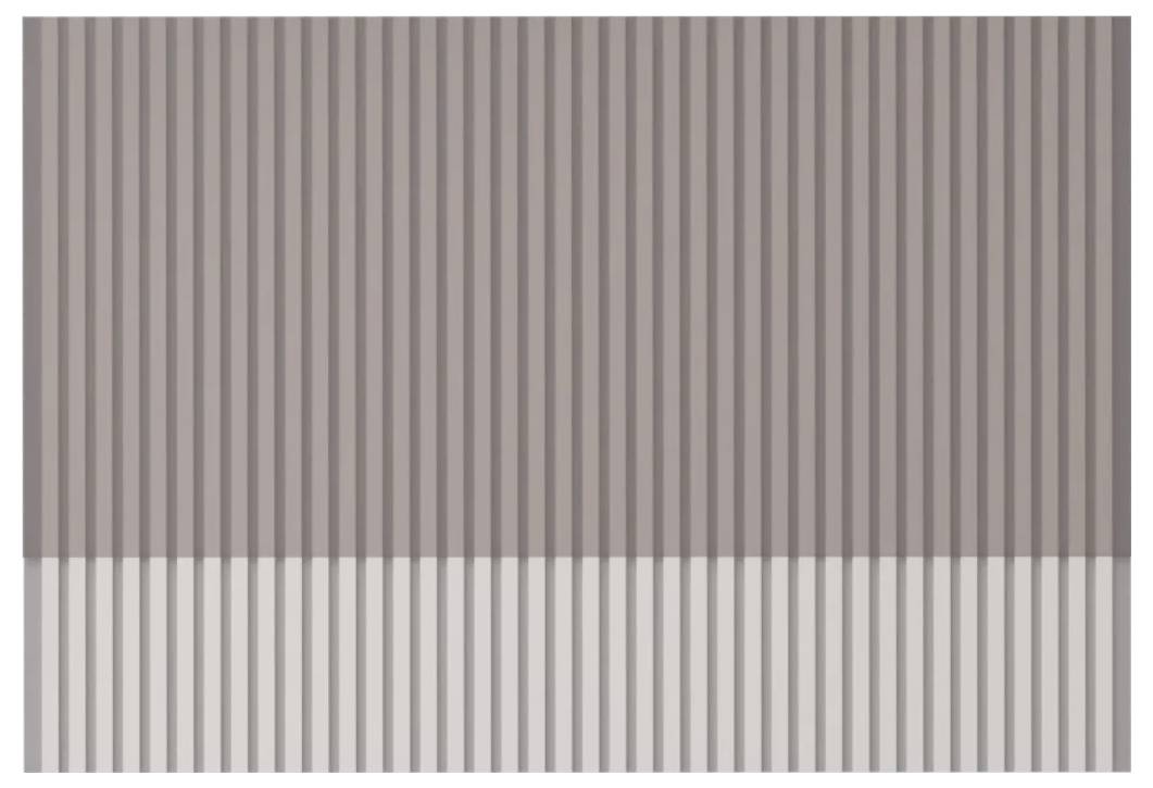 Abstraktes Bild mit vertikalen grau- und malvenfarbenen Streifen, wobei der untere Bereich heller und durchscheinender ist als der obere Bereich.