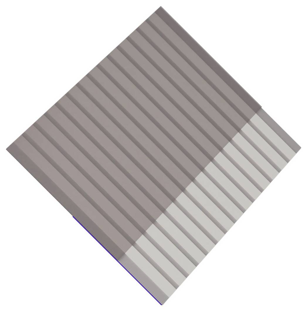Ein gedrehtes Quadrat-Grafik mit diagonalen grauen Streifen, unterteilt in einen dunkleren oberen linken und einen helleren unteren rechten Bereich auf weißem Hintergrund.