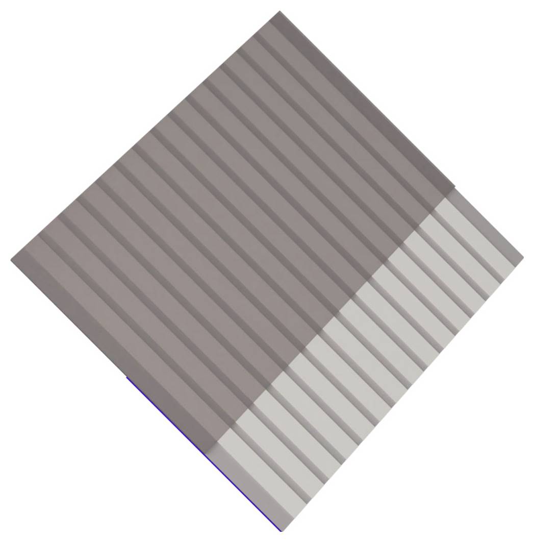 Diagonales, grau gestreiftes Quadrat mit einem helleren gestreiften Abschnitt entlang der unteren rechten Kante auf weißem Hintergrund.